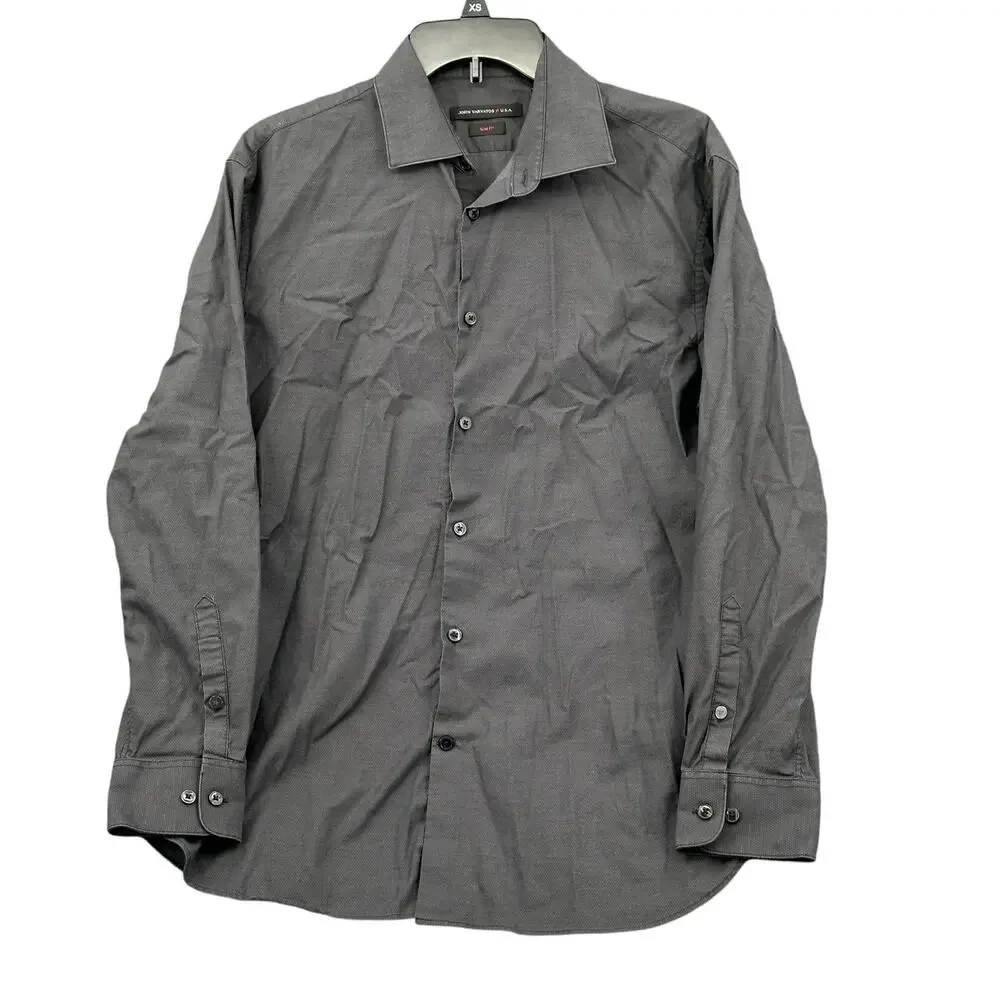 John Varvatos Shirt Mens 16 32 33 Charcoal Gray Slim Fit Button Up Casual Preppy